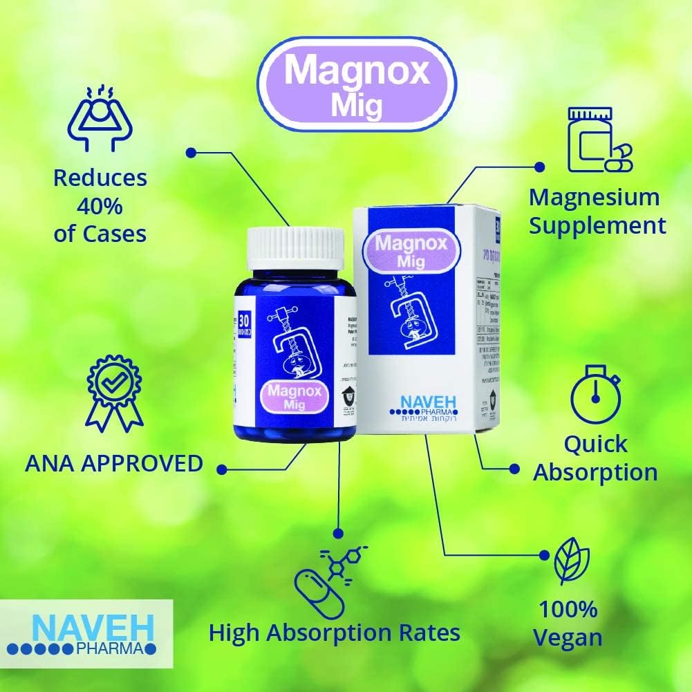 MAGNOX Mig 마그네슘 보충 정제 (30) 편두통 두통 - Naveh Pharma에 의해 마그네슘 부족에 따라
