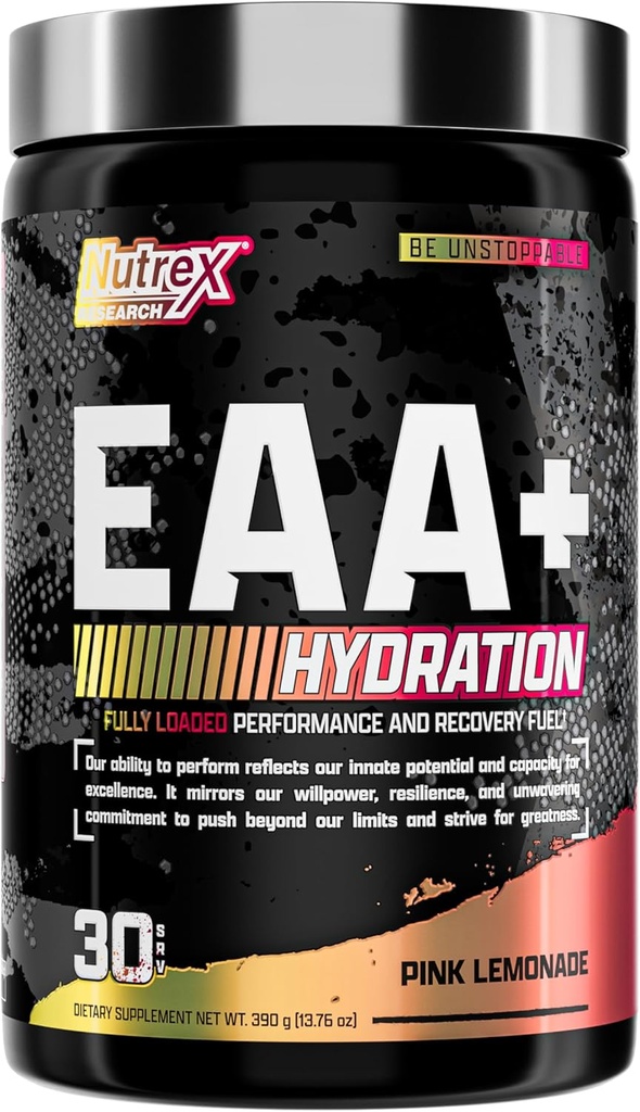 Nutrex 연구 EAA Hydration | EAAs + BCAA 분말 | 근육 회복, 힘, 근육 건물, 내구시간 | 8G Essential Amino Acids + Electrolytes | (패키지 모세관) 30 서빙 (핑크 모세관)