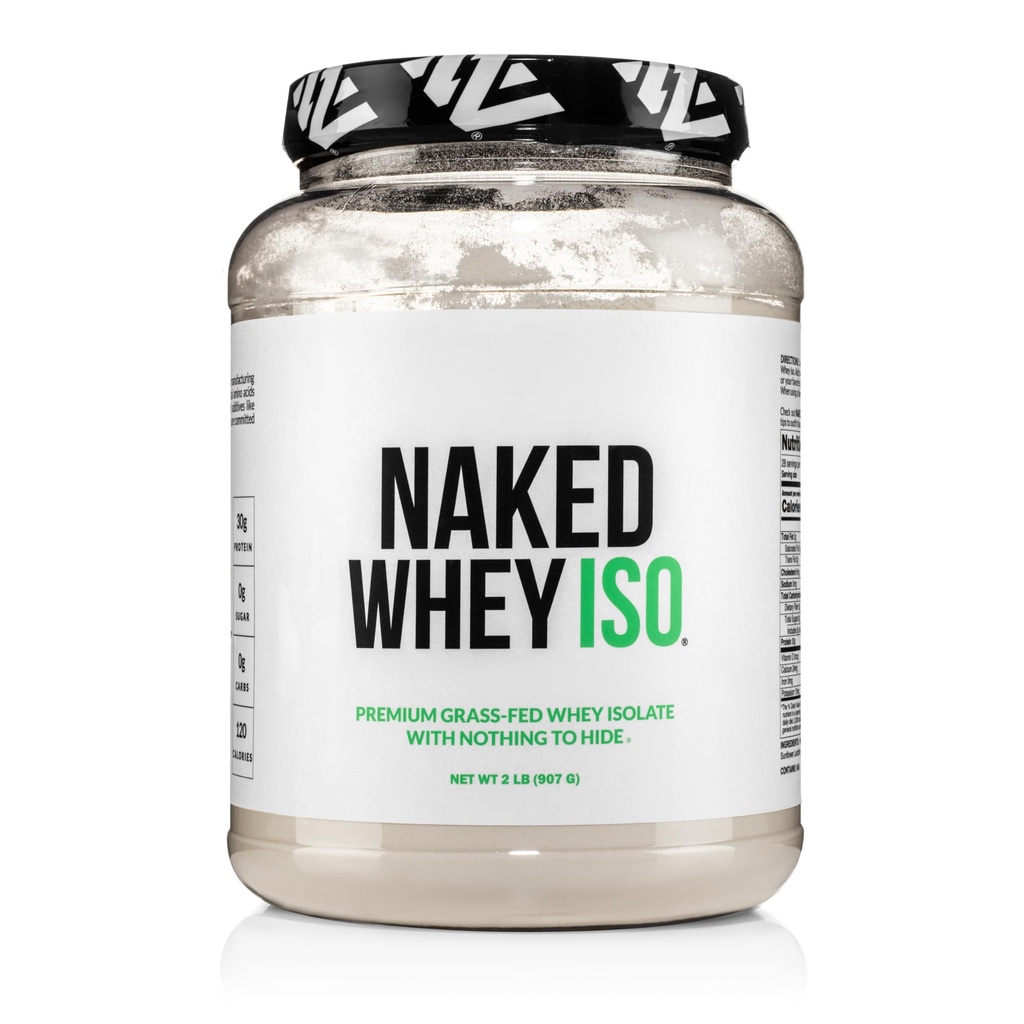NAKED Whey Isolate Protein - 2 가지 성분, 30g 잔디 볶은 단백질, Zero Carb, Unflavored, Undenatured, Non-GMO, No Soy, Gluten-Free, No Preservatives - 28 서빙