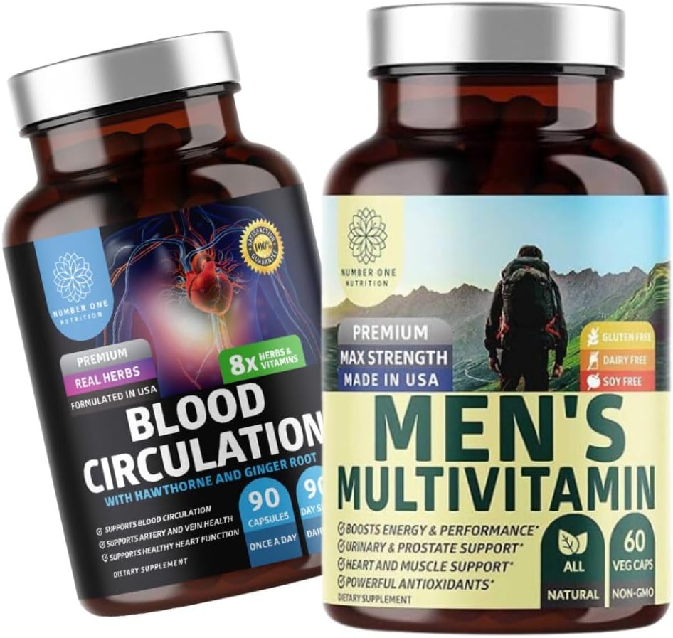 번호 하나 영양 N1N 프리미엄 남성 매일 Multivitamin [Vitamins A C E D, 마그네슘, 아연] 및 혈액 순환 보충교재 [8 강력한 허브 & 비타민], 2 팩 뭉치