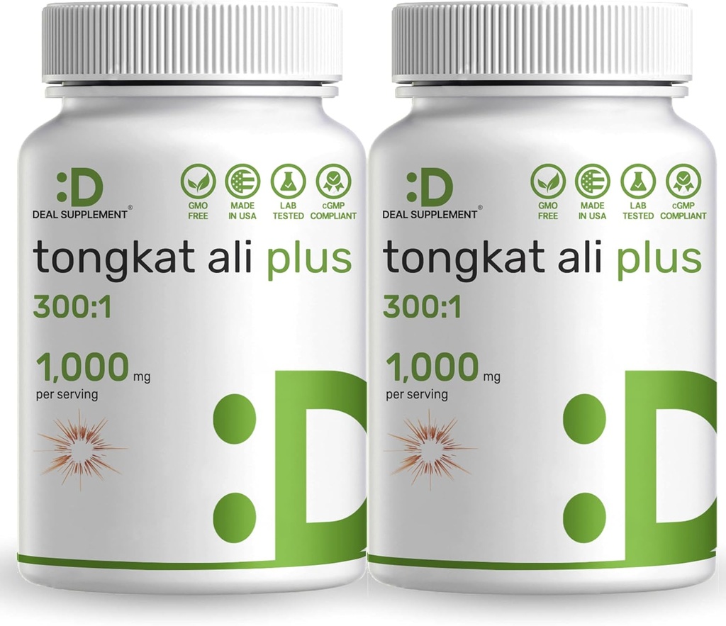 2 팩 Tongkat Ali 추출물 300 : Horny Goat Weed 1,100mg, 480 * 캡슐 - 인도네시아 Longjack Eurycoma Longifolia 뿌리 - 에너지를위한 추가 강도 초본 보충