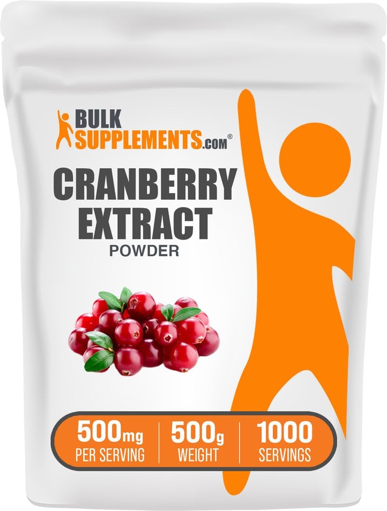 BulkSupplements.com 크랜베리 추출 분말 - 크랜베리 맛 분말, Vaccinium Macrocarpon 과일에서 소스 - Vegan & 글루텐 무료, 500mg 서빙 당, 500g (1.1 파운드) (팩 1)
