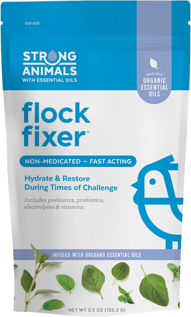 Flock Fixer – 도전 시간 동안 뒤뜰 닭의 면역력을 지원하며 유기 Oregano 정유 (5.5 oz. 파우치)를 포함합니다.