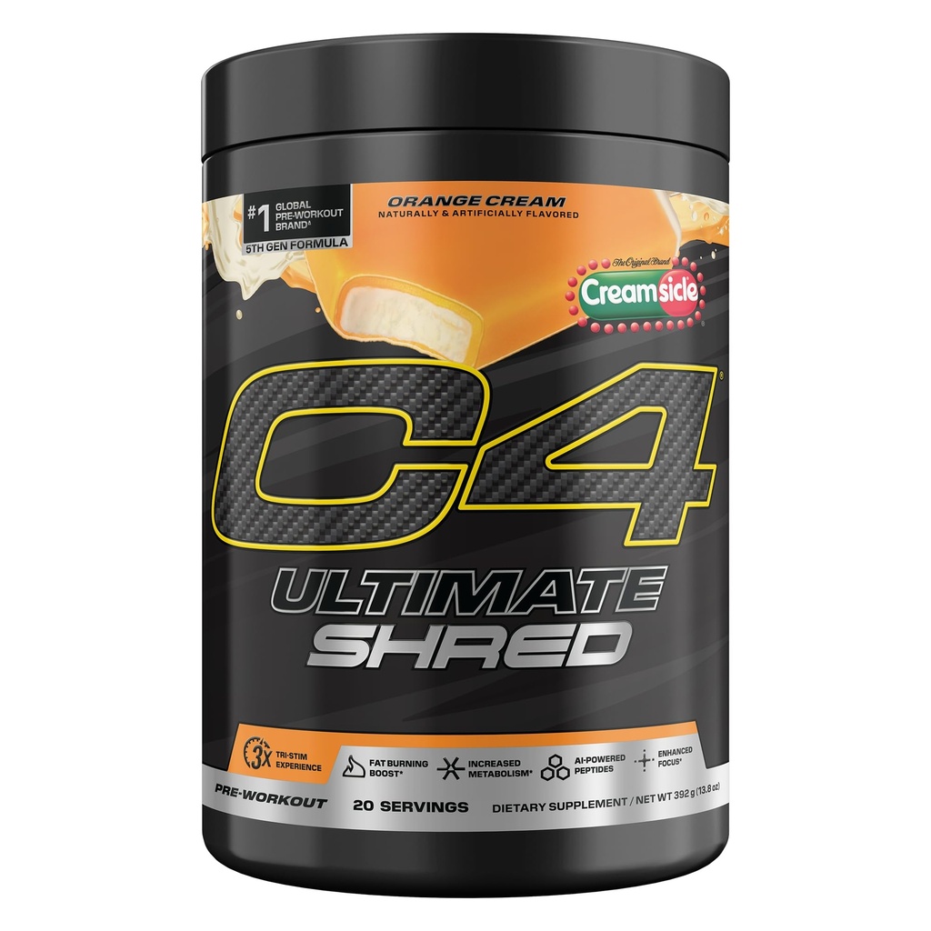 Cellucor C4 궁극적인 Shred 전 운동 분말, Cayenne Extract+300mg Caffeine+TeaCrine+Dynamine를 가진 대사 보충교재 - 오렌지 크림, 20의 서빙