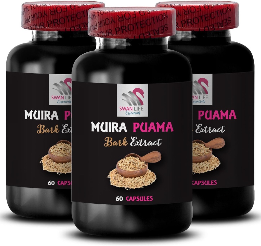 초본 지원 - MUIRA PUAMA BARK EXTRACT - 에너지 시너지, 내구 상승, 식물 기반 레비브, Energizing 혼합, 매일 재충전, 초점 힘, 라이프 스타일 활성화 3 병 180 캡슐