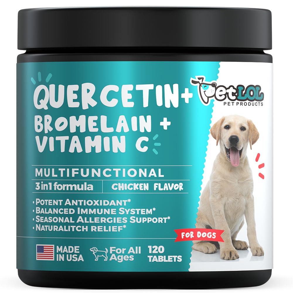 Bromelain & 비타민 C를 가진 개를 위한 Quercetin - Allergy & Itch 기복, Immune & Inflammatory 지원 - 120 Chewable 정제 미국에서 만드는