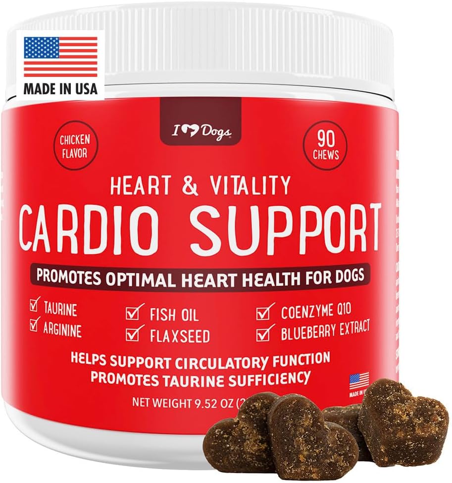 IHeartDogs 심장 & 개를위한 활력 Cardio 지원 - Anchovy 오일, 타우린, Flaxseed, Arginine, Blueberry 추출물, Coenzyme Q10과 개 심장 건강 보충