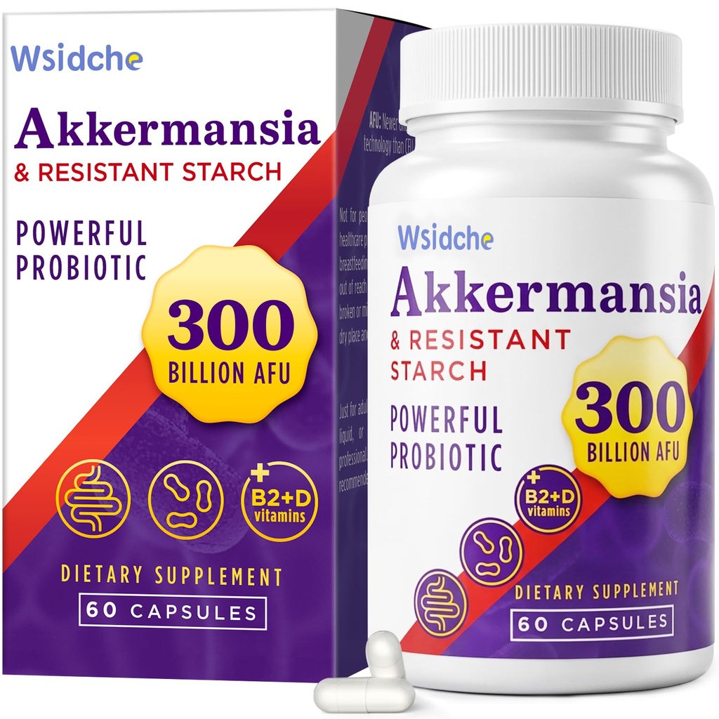 300 억 AFU Akkermansia Probiotic | GLP-1 여성용 보충 & 남성용 Akkermansia Muciniphila GLP-1, Digestive, Gut, Immune, Gut Digestive Lining 기능, Akka Superbiotics - 60 모자