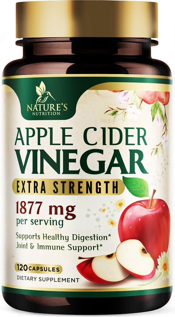 Apple Cider Vinegar 캡슐 1877mg - 비타민 D 및 아연을 가진 여분 힘 Detox & Cleanse - 합동 자연적인 소화 & 면역성이 있는 우수한 ACV 알약 지원 - 채식 보충교재 - 120의 캡슐