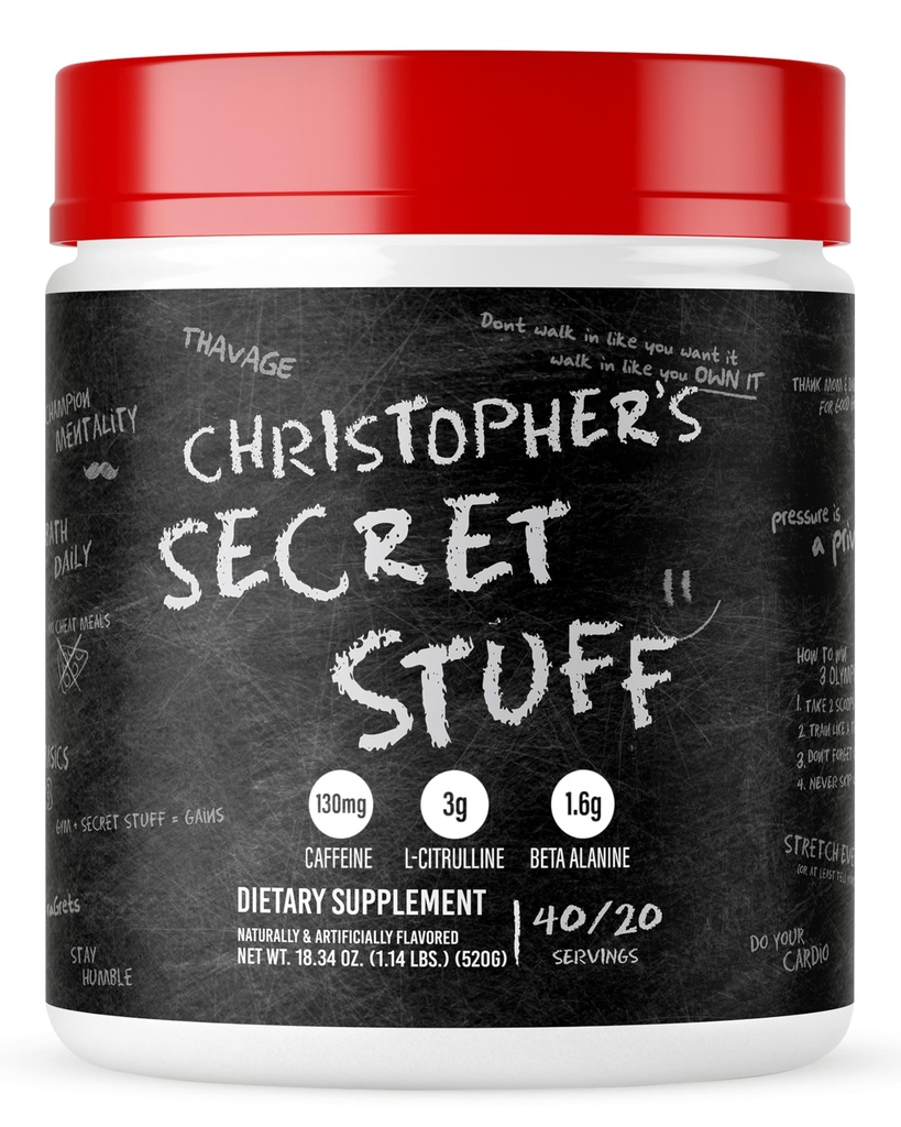 RAW Christopher's Secret Stuff Pre Workout Powder, Thavage (Tastes Like Winning) - 남자와 여자를위한 Chris Bumstead CBUM Preworkout 보충 - 운동, 해조 및 에너지 - 40 서빙