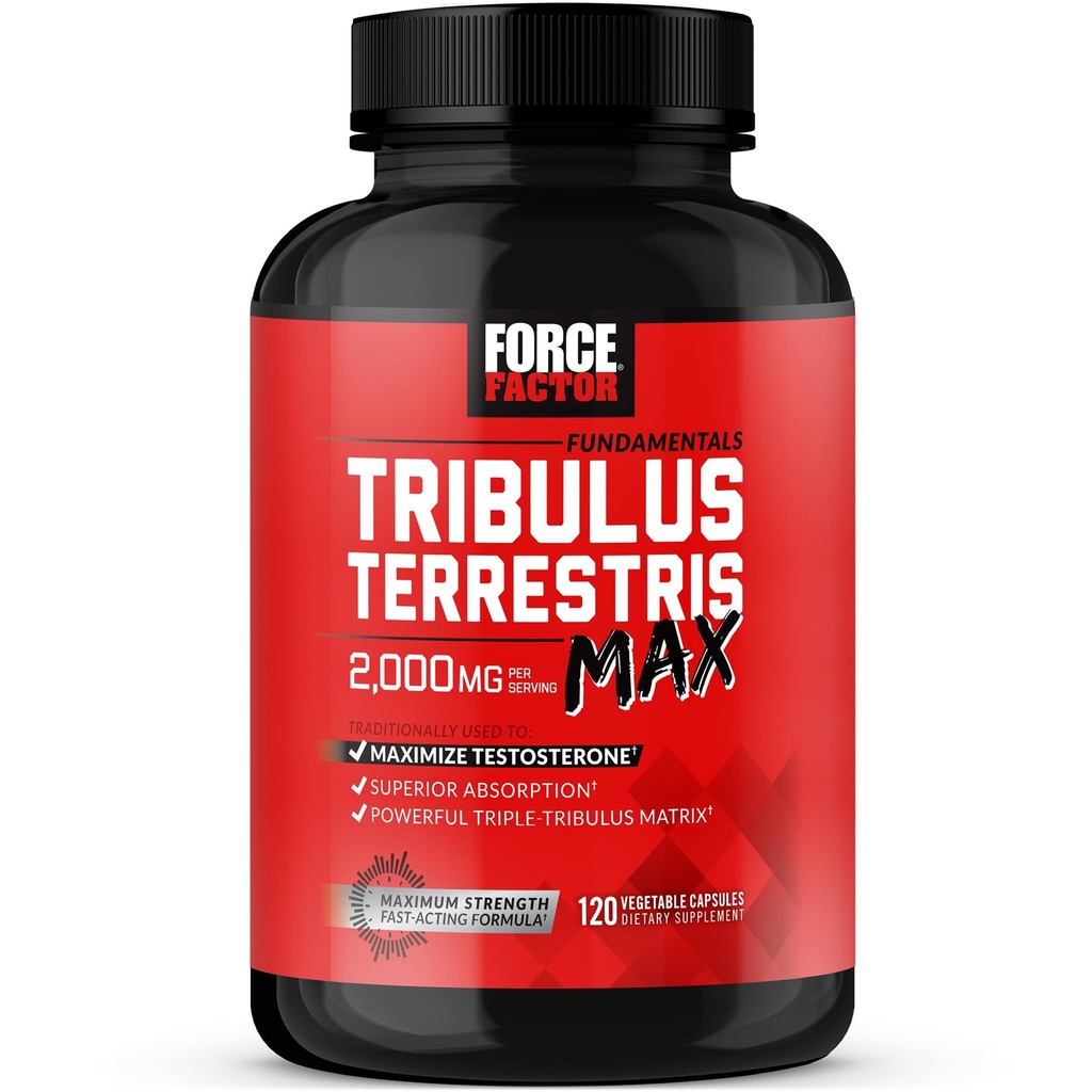 남자를 위한 FORCE FACTOR Tribulus Terrestris 최대, 테스토스테론 승압기 및 남성 활력 보충교재, 우량한 흡수를 위한, 2000mg, 120의 캡슐