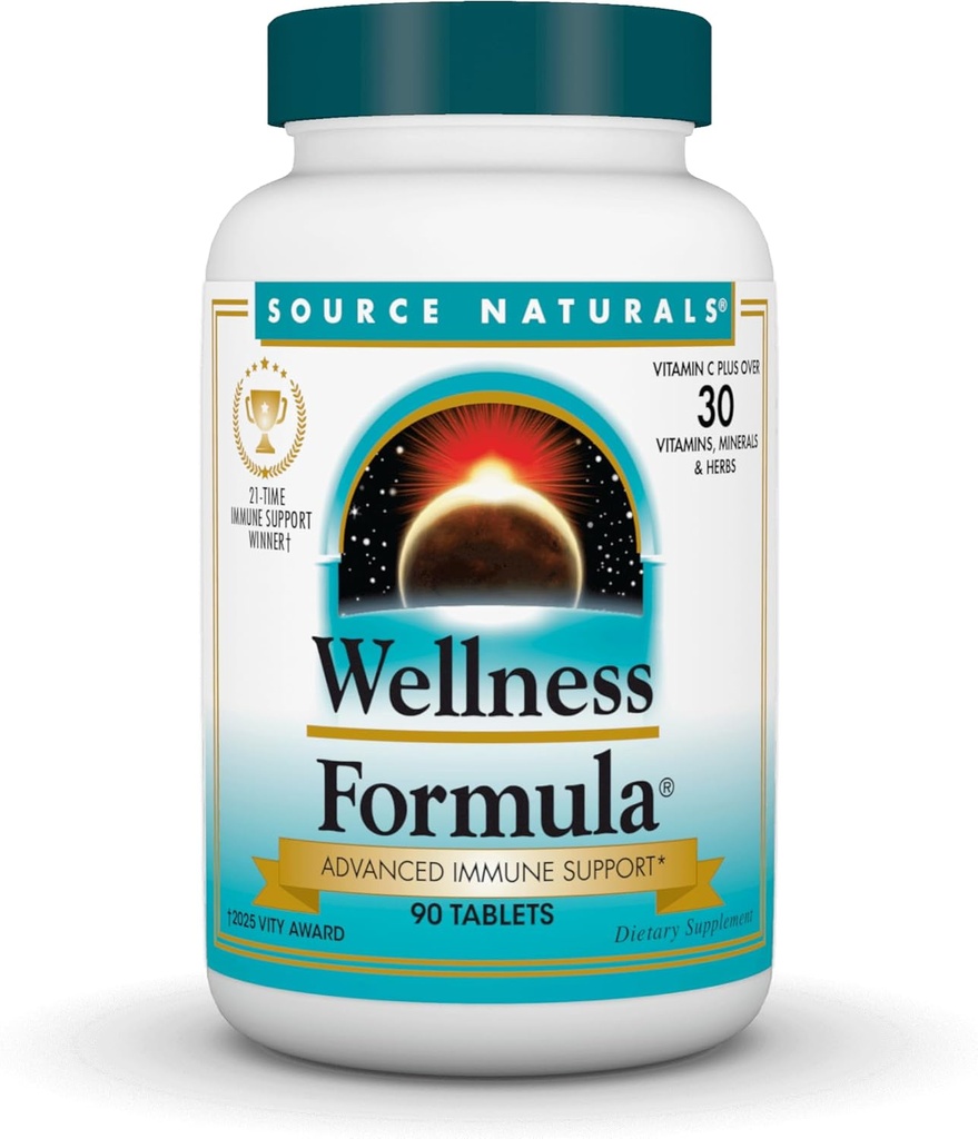 Source Naturals Wellness Formula Bio-Aligned Vitamins & Herbal Defense - 면역 시스템 지원 보충 및 면역 부스터 * - 90 정제
