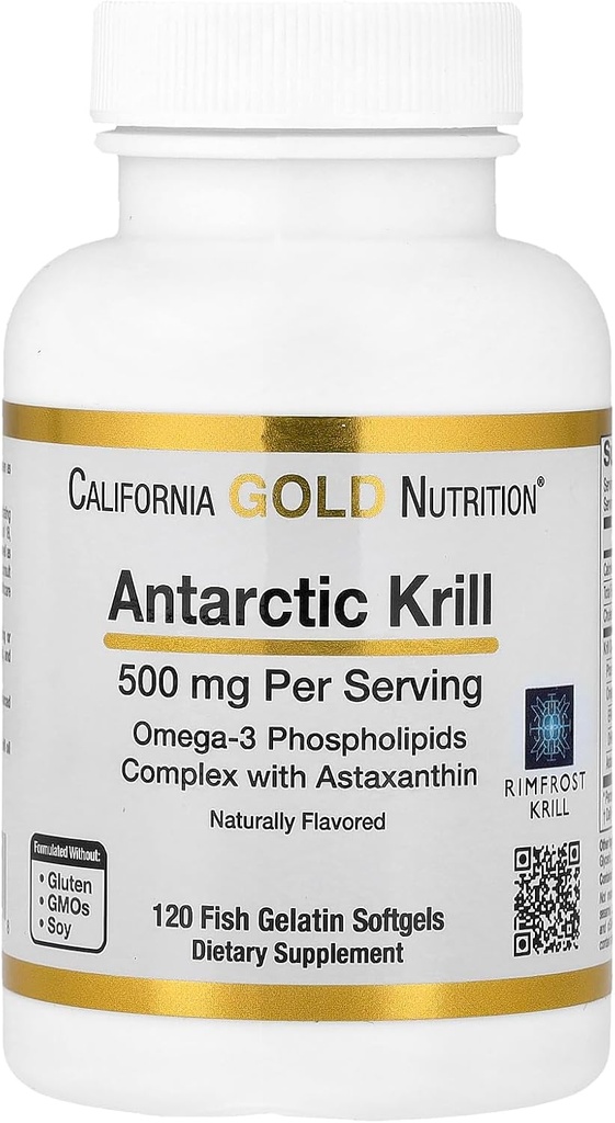 캘리포니아 골드 영양 Antarctic Krill 오일, Astaxanthin, 천연 딸기 및 레몬 맛, 비 GMO, 글루텐 무료, 500 mg, 120 물고기 젤라틴 Softgels, 2 팩