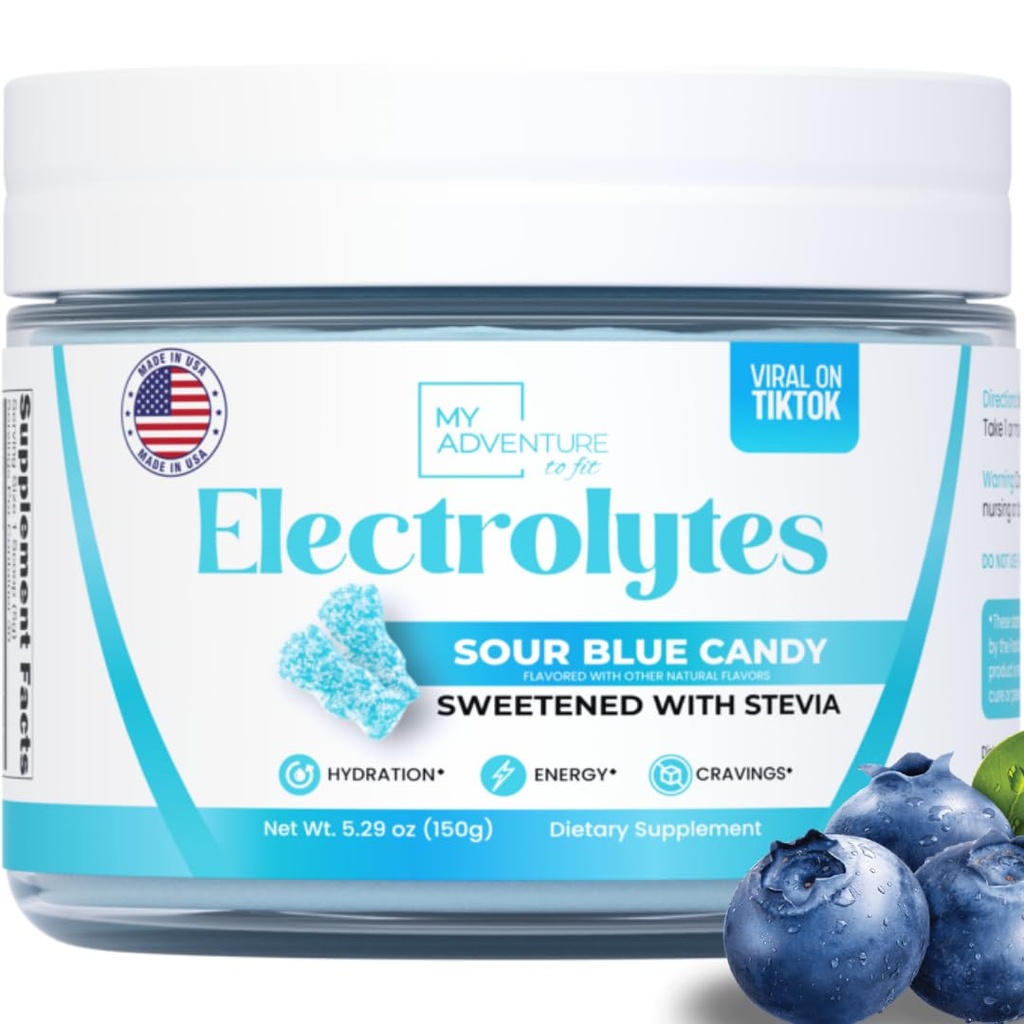 Zero Sugar - Sour Blue Candy Electrolytes Powder - 새로 고침 하이드로 션 - 카페인 무료 에너지 - 모든 천연 성분 - Vegan, Keto & Paleo - Sugar Free Electrolyte Powder Drink Mix - 30 서빙