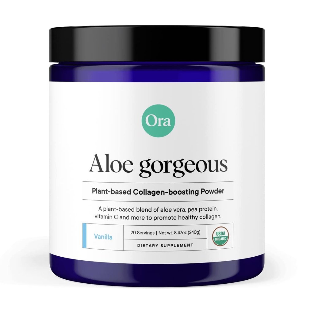 Ora Organic Vegan Collagen-Boosting Powder for Women and Men - Hair, Skin, & Nails Support - 대나무 실리카, 식물 기반 단백질, 유기 비타민 C, 알로에 Vera - 바닐라 맛, 20 서빙