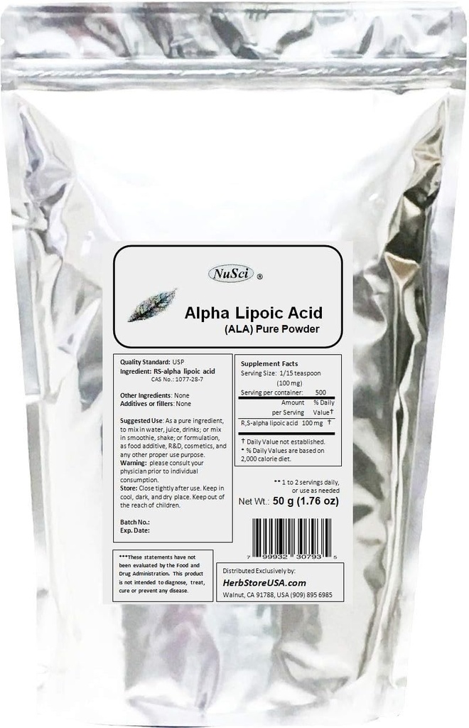 순수한 ALA RS- 알파 Lipoic 산성 분말 (50 그램 (1.76 oz)