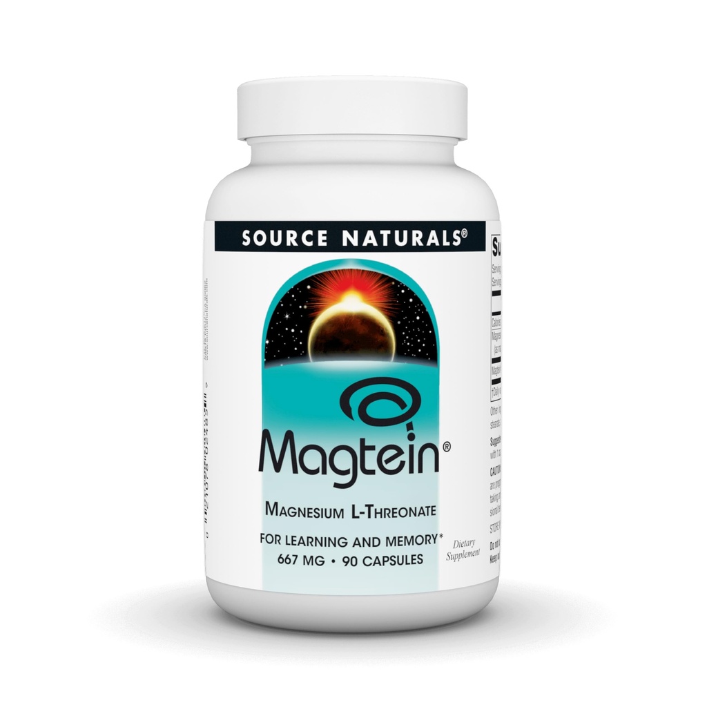 Source Naturals Magtein Magnesium L-Threonate 667mg 지원 초점, 계류, 건강한 기억, 인지 기능, 수면 * - 90 캡슐