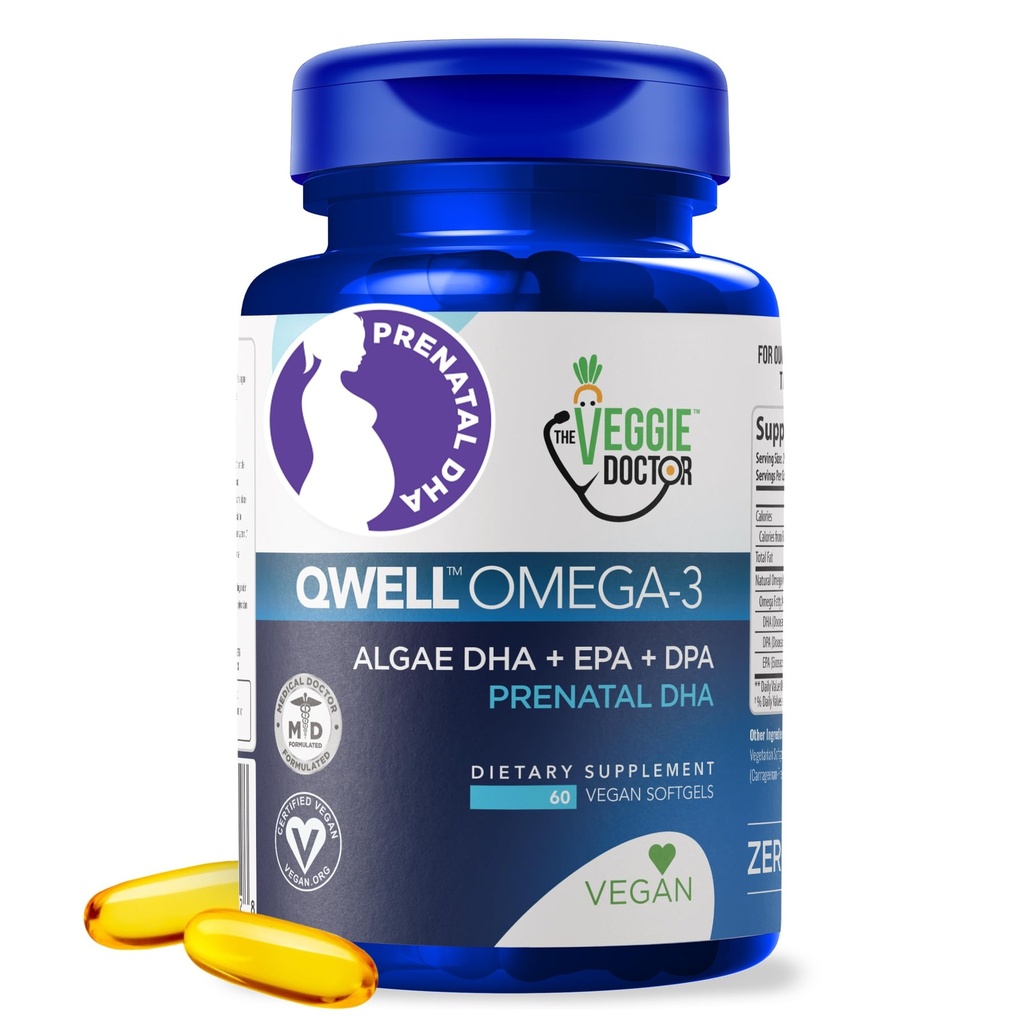 DHA (60 카운트) 오메가-3 - 생선 기름보다 더 나은 Qwell, 두뇌 기능 - 820 Mg 조류 DHA & EPA, 비타민 E, Carrageenan-Free와 Vegan Prenatal 비타민