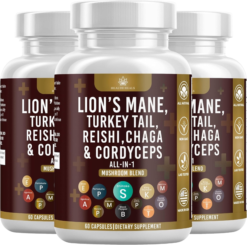 사자 Mane 터키 꼬리 Reishi Cordyceps Chaga Marshmallow 뿌리를 가진 버섯 보충교재 - 180 조사