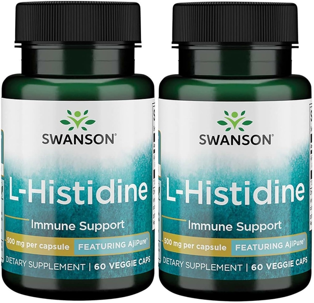 Swanson L-Histidine - Ajipure 500 mg 60 Veg 모자 (2 팩)를 특징으로