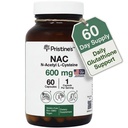 PRISTINE'S N-Acetyl L-Cysteine (NAC) 600MG 60 일 공급 보충교재 캡슐 - 글루타티온 & 간결 Detox 지원 - 유력한 산화 방지제 - 글루텐, 비 GMO 유리 병