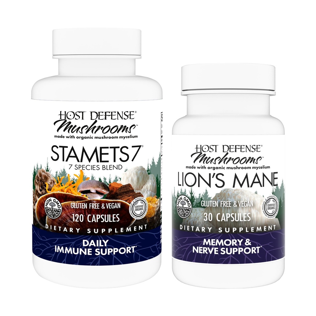 Stamets 7, 120 Count & Lion's Mane Capsules, 30 Count - Support Immune Health & Function - 지원 뇌 건강, 기억 & Focus*