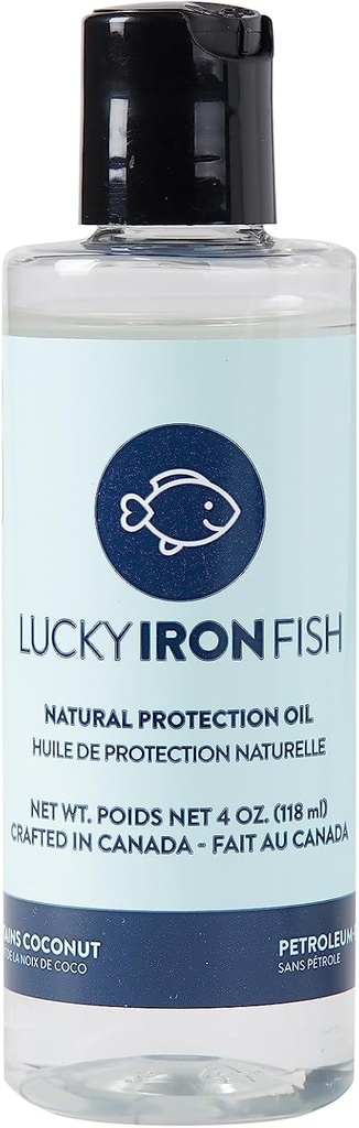 Lucky Iron Life ® Natural Protection Oil, 4oz - 유지 보수, 보호 및 예방하기 위해 운이 좋은 철 물고기 또는 잎에 적용 - Vegan, 순수 코코넛 및 레몬 오일로 만든