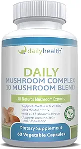 매일 건강 10 버섯 혼합 복합 단지 60 캡슐 Cordyceps, Reishi, Shiitake, Lions Mane, Maitake, 터키 꼬리, Chaga, Agaricus, 백색 단추, 까만 Fungus, Vegan 친절한 (1 달 공급)