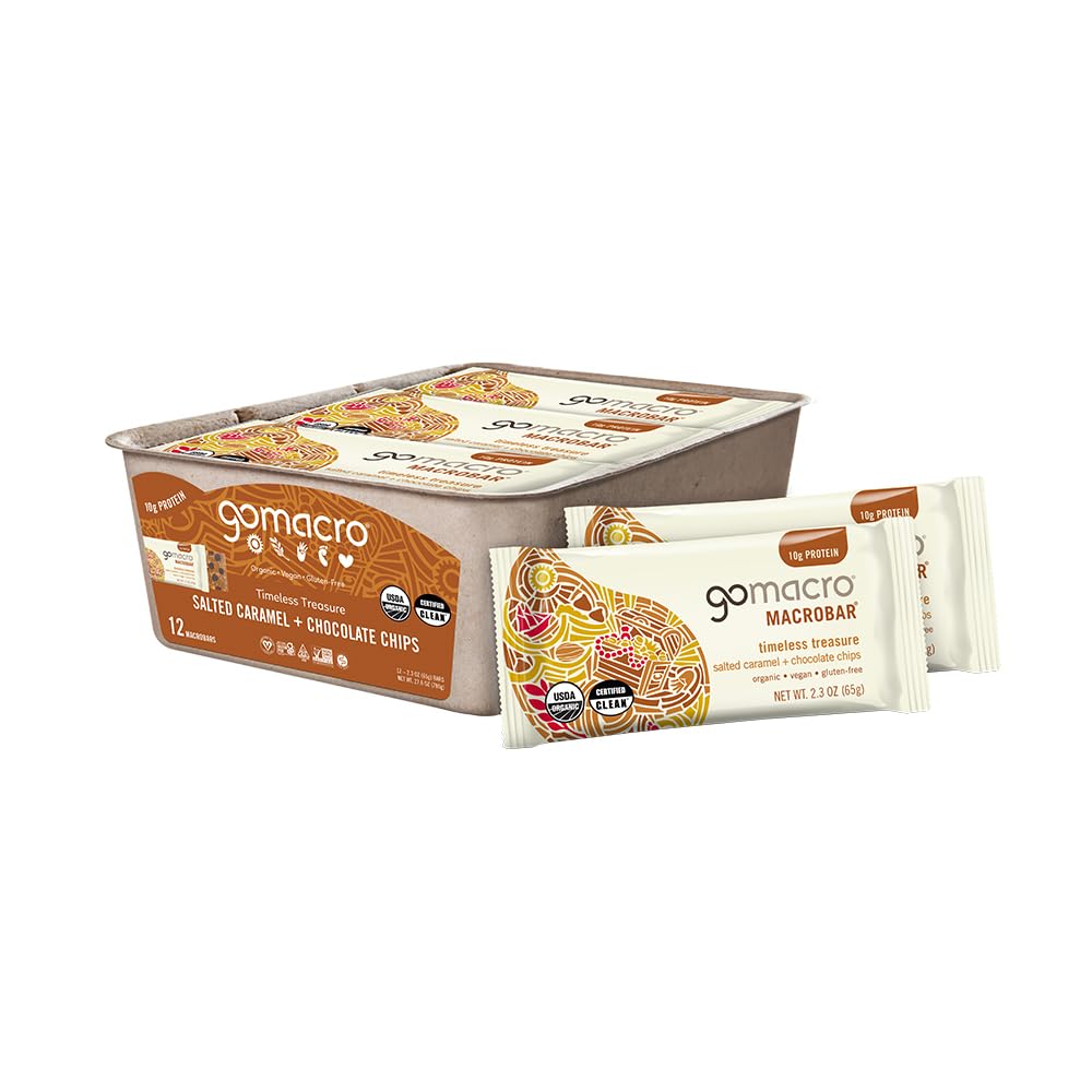 GoMacro MacroBar 유기 채식 단백질 바 - 소금 카라멜 + 초콜릿 칩 (2.3 Ounce Bars, 12 카운트)