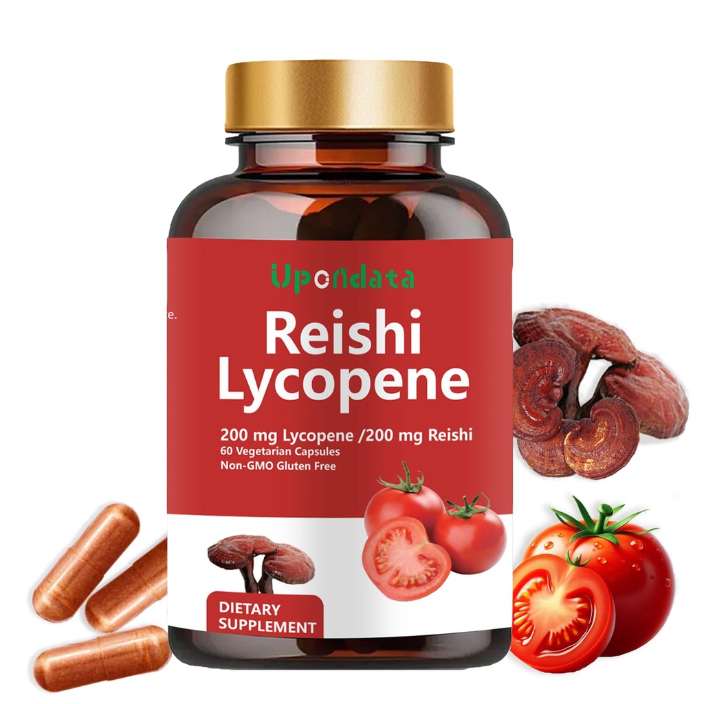 Lycopene 캡슐 - Reishi 버섯 200mg, Immune 지원을위한 천연 토마토 추출물 버섯 캡슐 - 글루텐 프리, 비 GMO
