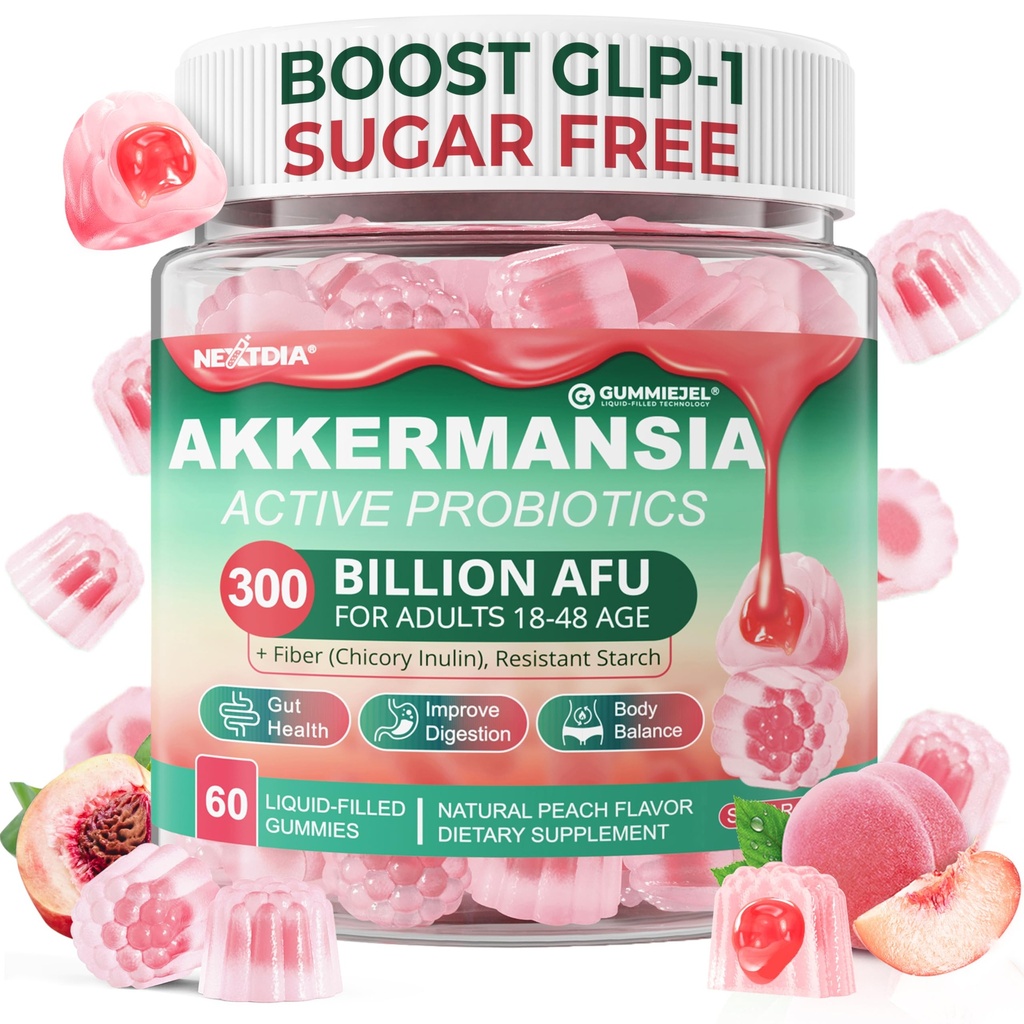 Prebiotics 섬유를 가진 Akkermansia Probiotics Gummies, 폴리페놀 과일과 함께 300 억 AFU Akkermansia Muciniphila, 저항하는 전분, 비타민 A D3 B2 Metabolism, Digestive & Gut 건강, 1Pack