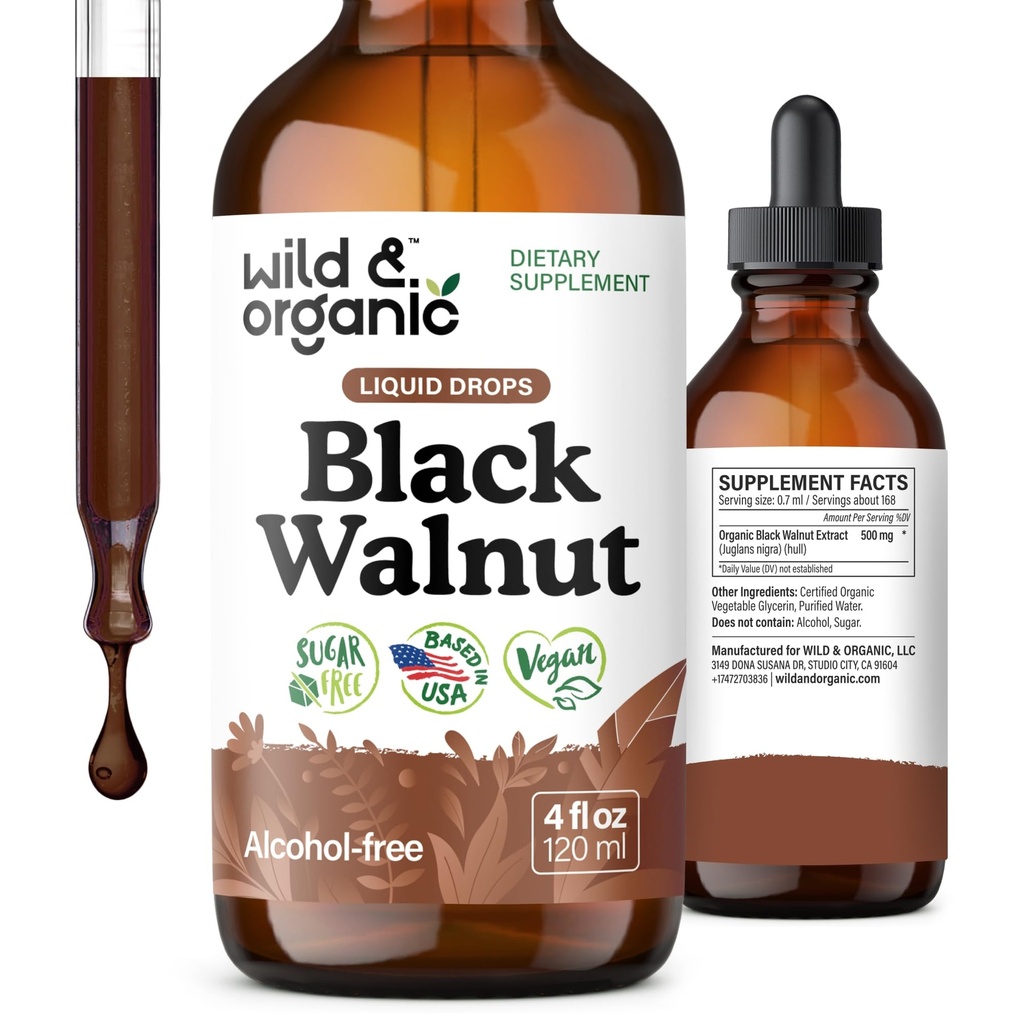 야생 & 유기 블랙 호두 Tincture - Detox Cleanse w/Black 호두 껍질 추출물 - Gut Cleanse Detox 및 Digestive Well-Being을위한 초본 보충 - Vegan, Sugar & Alcohol-Free - 4 fl oz