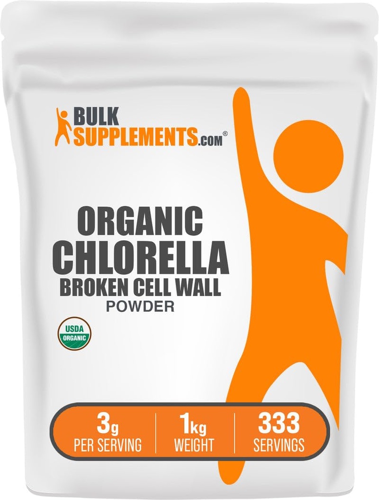 BulkSupplements.com 유기 염소 분말 - 브로큰 세포 벽, 녹색 슈퍼 푸드 분말, 클로렐라 보충 - 글루텐 무료, 서빙 당 3g, 1kg (2.2 파운드) (팩 1)