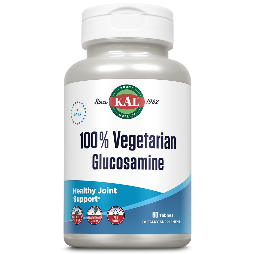 KAL 100 % 채식 글루코사민 1000 mg, 채식 글루코사민 HCl, 컴포트 및 모빌리티에 대한 공동 지원, Shellfish없이 만든 60 일 보증, 60 인분, 60 정제