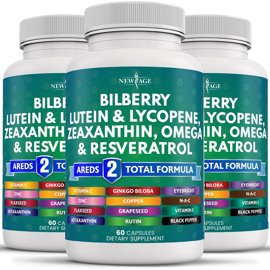 Bilberry Lutein & Zeaxanthin Lycopene Resveratrol 포도씨 추출물 Astaxanthin를 가진 새로운 나이 눈 건강 비타민 - 180 조사