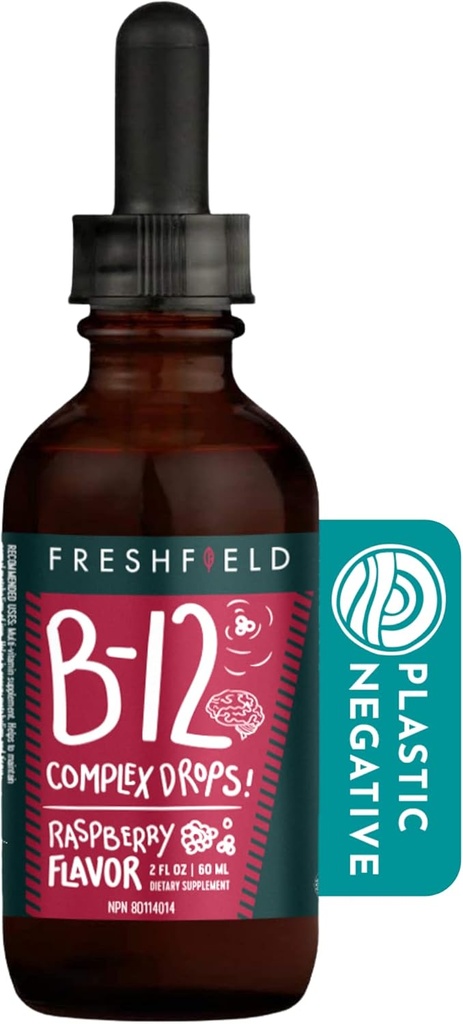Freshfield Naturals B Complex Drops : B12, B2, B3, B5 및 B6, Vegan-Friendly Liquid Formula, 향상된 흡수 | 1200 mcg Methylcobalamin | Energize, Elevate Mood 및 지원 심장 건강