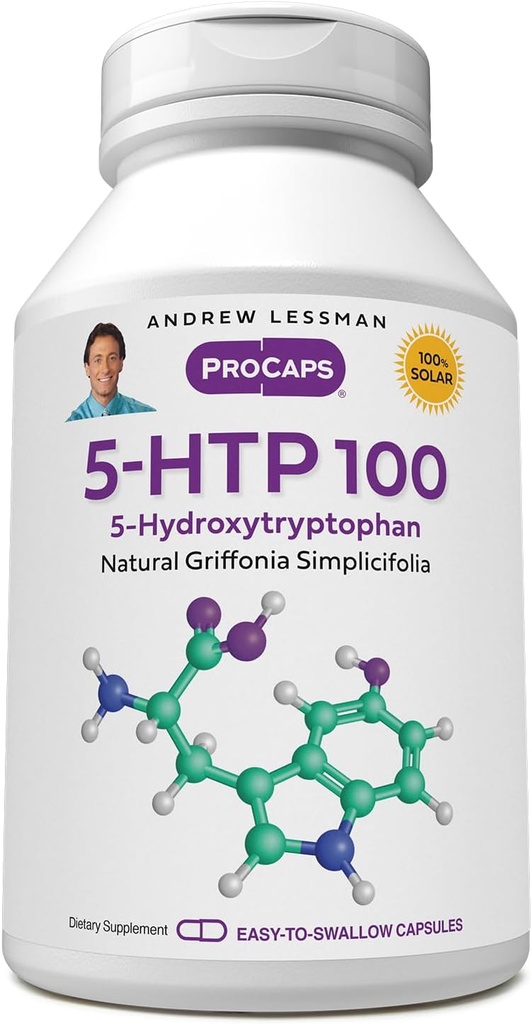 ANDREW LESSMAN 5-HTP 100-60 캡슐 - 수면 품질을 강화하고 건강한 신경 시스템을 지원합니다. 초순 5-hydroxytryptophan (5-HTP). Balanced Mood 지원 없음 첨가제