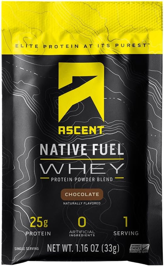Ascent Native Fuel Whey Protein Powder - 초콜릿 - 15 단일 서빙 패킷
