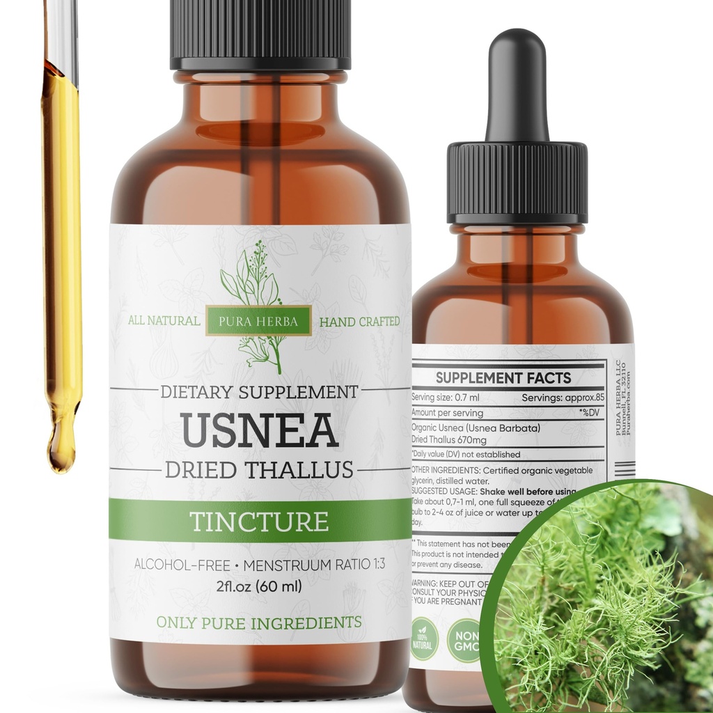 유기 Usnea 액체 드롭 - 성인을위한 자연 면역 지원 및 호흡 건강 - Vegan, 알코올 - 무료, 미국에서 만든, 2 Fl Oz
