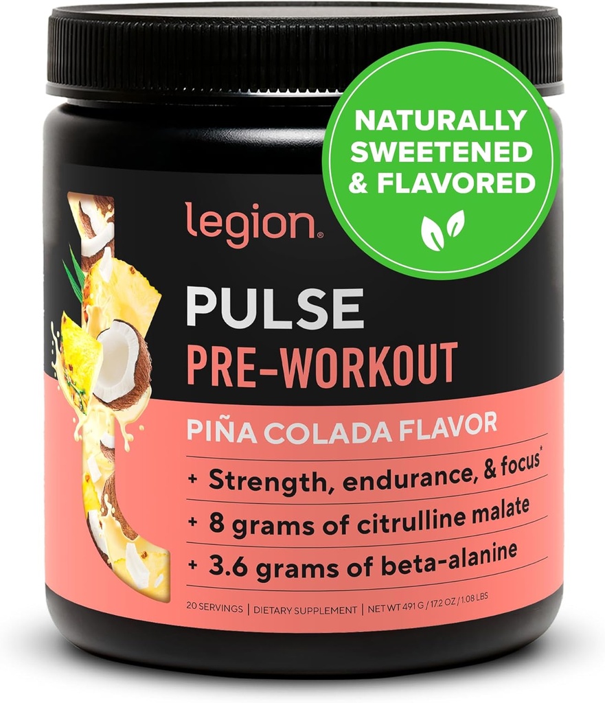 LEGION 맥박 전 운동 - 모든 자연적인 Nitric 산화물 Preworkout 음료는 에너지, Creatine를 해방합니다, 자연적으로 감미롭고, beta Alanine, Citrulline, 알파 GPC (Pina Colada)
