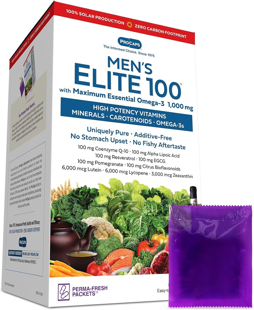 ANDREW LESSMAN Multivitamin - 최대 Essential Omega-3 1000 mg 30 패킷이있는 남성 Elite-100 - 강력한 영양소, 필수 비타민, 미네랄, Phytonutrients 및 Carotenoids. 없음 첨가제