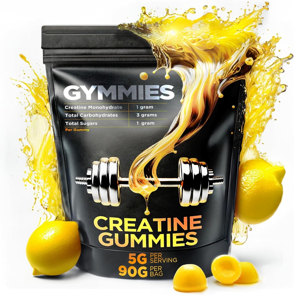 크레아틴 Monohydrate Gummies - 근육 성장, 성과, 내구시간 - 봉사 당 5개 그램 크레아틴 - Vegan, 비 GMO, 글루텐 자유로운, 미국에서 만드는 - 90ct - 레몬 풍미