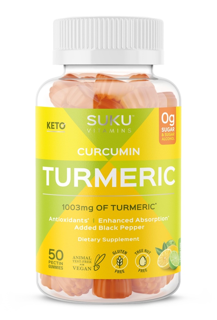 SUKU Turmeric Curcumin Sugar 1003mg of Turmeric - Black Pepper Protects Liver, Digestion, Inflammation Response & Joint Health - 레몬 라임 플라워 (50 구미)