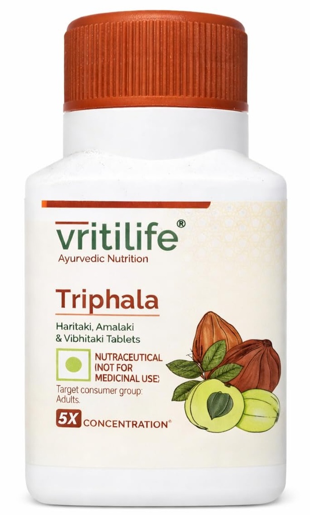Triphala Tablets, Haritaki Amalaki Vibhitaki, 5X Concentration, Ayurvedic Nutrition, Adults By Grow Key