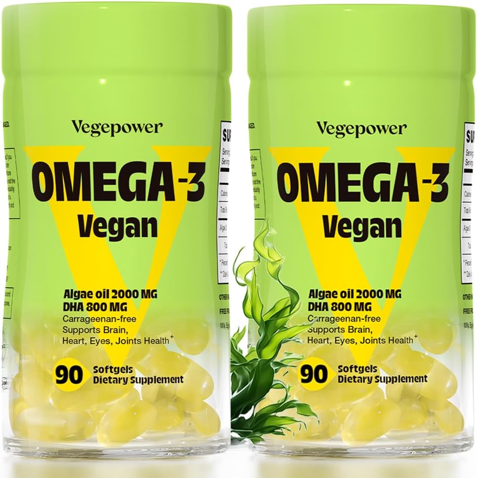 Vegan Omega-3 DHA 보조제 - 조류 오일의 프리미엄 생선 오일 대체품 | 90 Carrageenan Free Softgels | 식물 기반 Algal DHA Essential Fatty Acids, Non-GMO (Algae, 90 Count (Pack of 2))