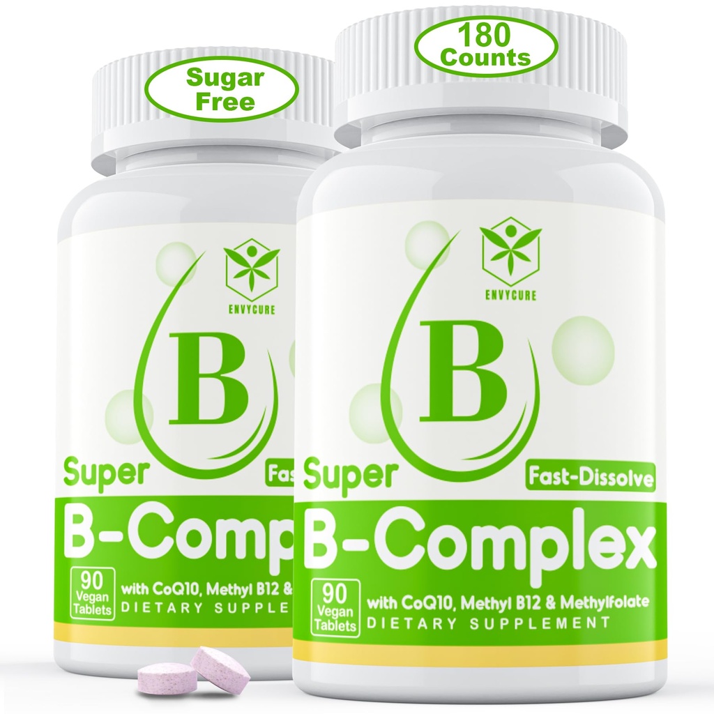 설탕 메틸 B12, MethylFolate, B6, B1, B2, B3를 가진 자유로운 비타민 B 복합체는, 에너지 수준, 신경계, 채식주의자, 180 정제를 위한 높게 생물 접근 가능한 메틸을 섞는 B 복합체 보충교재를 녹습니다
