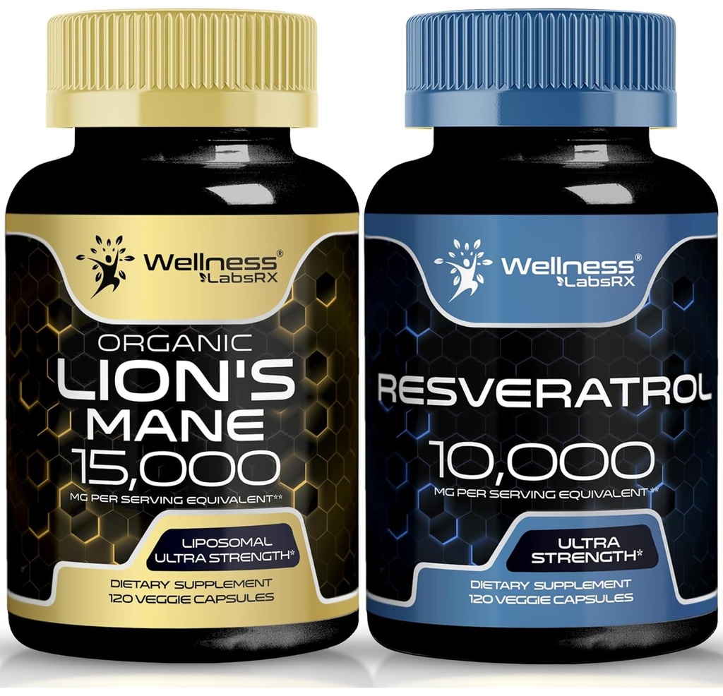 WELLNESS LABSRX Resveratrol 캡슐 10000 - 사자 Mane 보충 캡슐