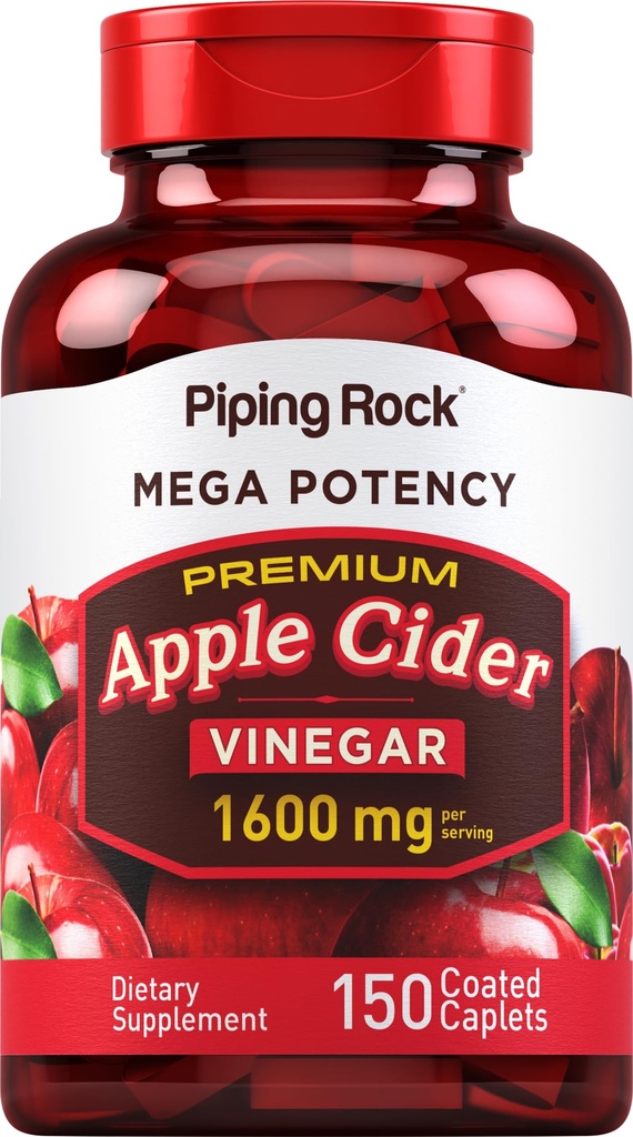 Piping Rock Apple Cider Vinegar Capsule Caplets | 1600mg | 150 알약 | 높은 효능 | 추가 강도 ACV 보충교재 | 채식주의, 비 GMO, 글루텐 무료