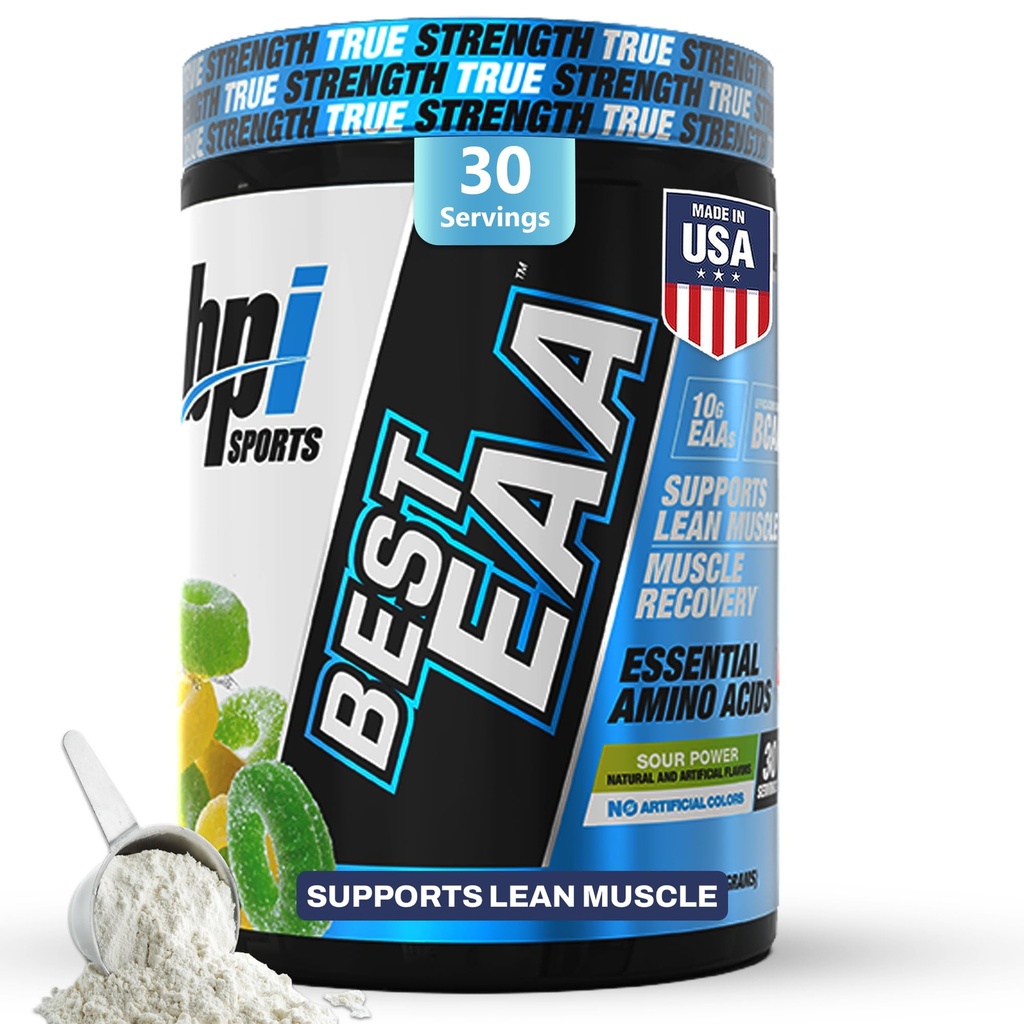 BPI 스포츠 필수 아미노산 EAA 분말 - 전, Intra & 포스트 운동 음료 - 남자 & 여자를 위한 BCAA 분말, EAA + BCAA + Hydration. EAA의 10g를 가진 진보된 공식. (Sour 힘)