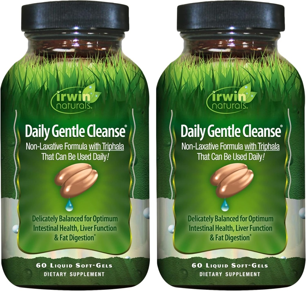 Irwin Naturals Daily Gentle Cleanse - 60 액체 Soft-Gels, 2 팩 - Triphala가있는 비 윤활제
